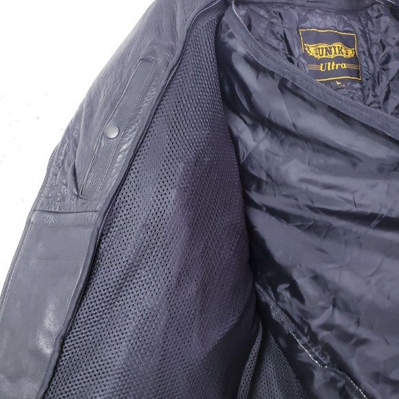 Unik Ultra Black Leather Motorcycle Biker Jacket  Insulated Size Large - Picture 6 of 13